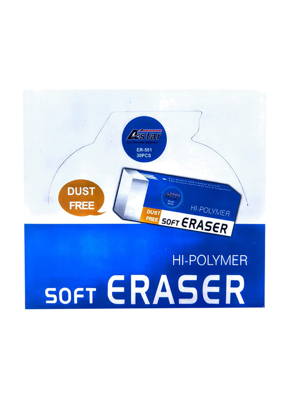 Astar 30-Piece Pencil Small Eraser, ER-501, White