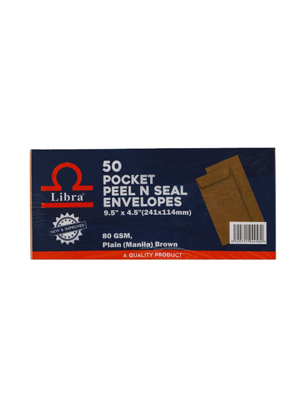 

Libra Peel & Seal Envelope DL, 80 GSM, 50 Pieces, 9.5 x 4.5 Inch, Brown