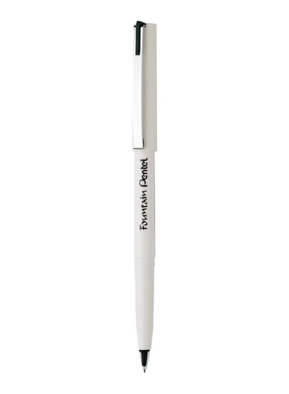 Pentel Fountain Pen Stylo White Barrel With Ink, Black