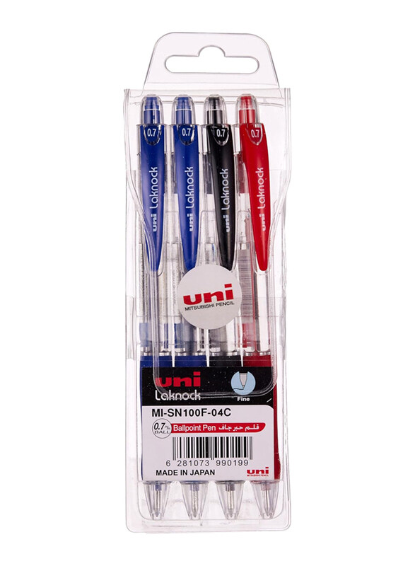 

Mitsubishi 4-Piece Uniball Laknock Tip Ballpoint Pen, 0.7mm, Multicolour