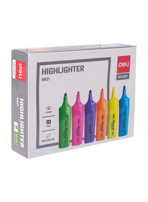 Deli 10-Piece ES621 Chisel Highlighter, Green