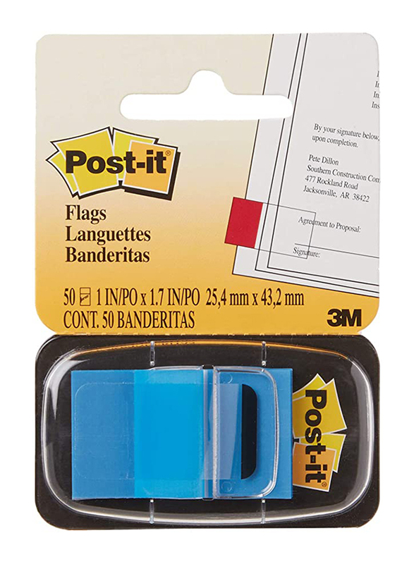3M Post-It Tape Index Flag Sticky Notes, 25.4 x 43.2mm, 50 Sheet, Blue