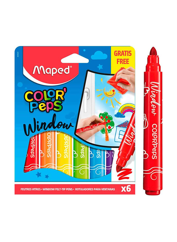 Maped Colour Peps Felt Tip Window with Cloth, 6 Colour, Multicolour