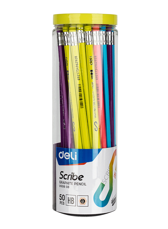 Deli 50-Piece HB Scribe Graphite Pencil With Eraser Set, Multicolour
