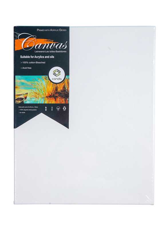 Conda Group 380gsm Stretched & Stapled Back Cotton Canvas, 40 x 80cm, White