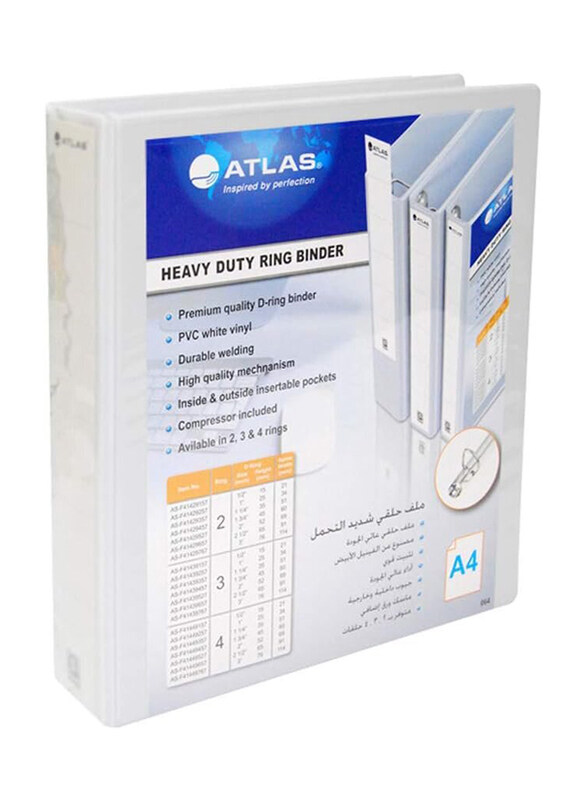 

Atlas 1 Inch x 25mm A4 Size PVC 2 Ring Binder with Pocket, White