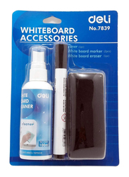 Deli E7839 Universal Whiteboard Cleaning Set with Eraser, Marker and 100ml Cleanser, Multicolour