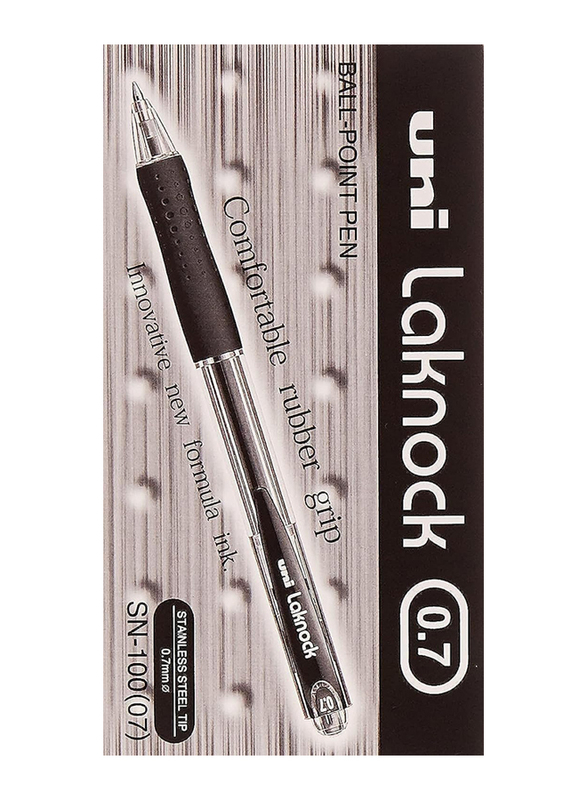 Mitsubishi 12-Piece Uni Laknock Ballpoint Pen, 0.7mm, Black