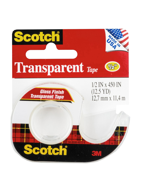 

3M 1/2" x 12.5 Yards Scotch Transparent Tape with Dispenser, 144, White