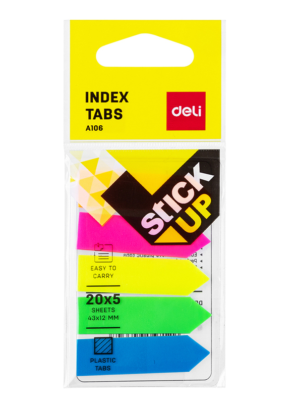 Deli Stick Up Sticky Notes, 100 Sheets, 43 x 12mm, Multicolour