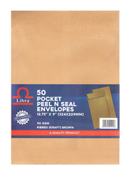 Libra A4 Peel & Seal Envelope, 50 Pieces, Brown