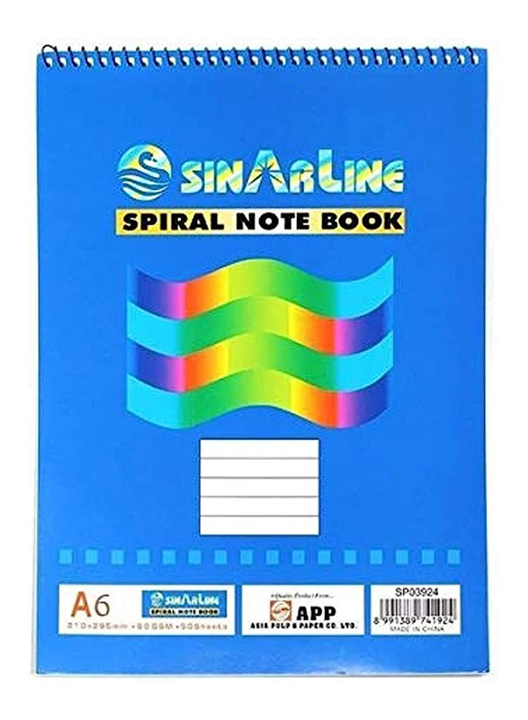 Sinarline Top Spiral Notebook, 50 Sheets, A6 Size, Blue