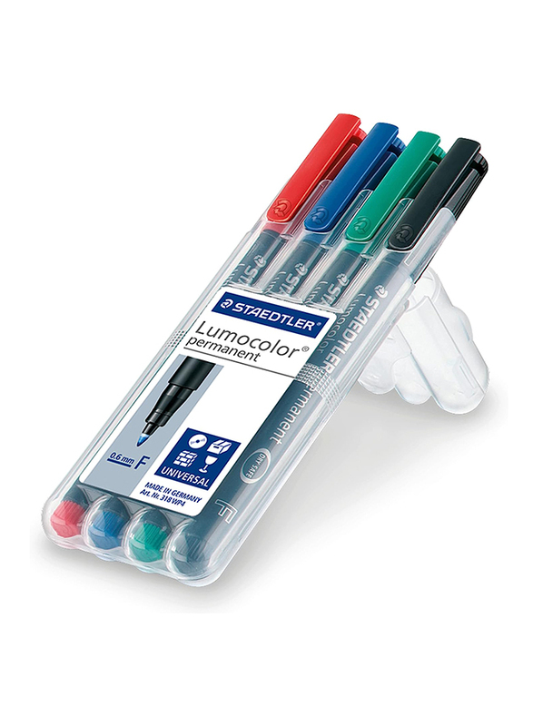 Staedtler Lumocolor Permanent Universal Pens, 0.6mm, 4 Pieces, 318-Wp4, Assorted Colour