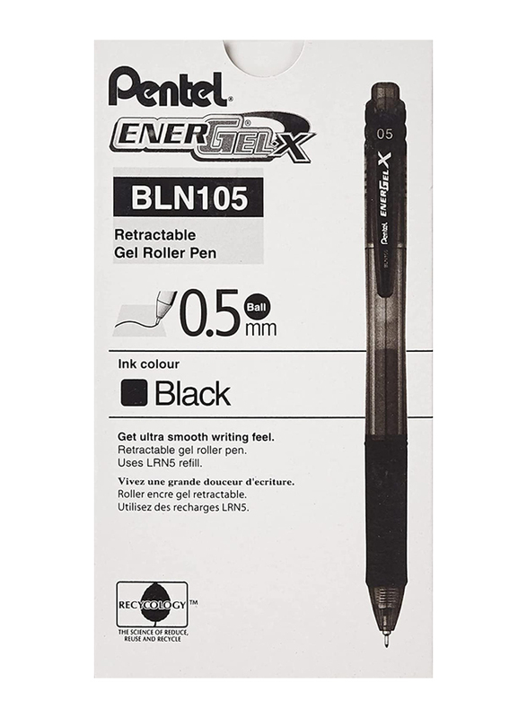 Pentel 12-Piece Energel X Metal Tip Roller Ball Retractable Gel Pen Set, 0.5mm, Black