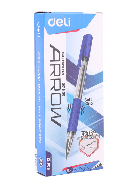 Deli 12-Piece EQ01630 Ball Point Pen with Low Viscosity Ink, Blue