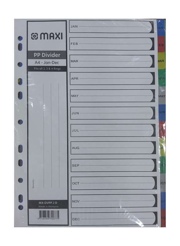 Maxi A4 Plastic Divider, Multicolour