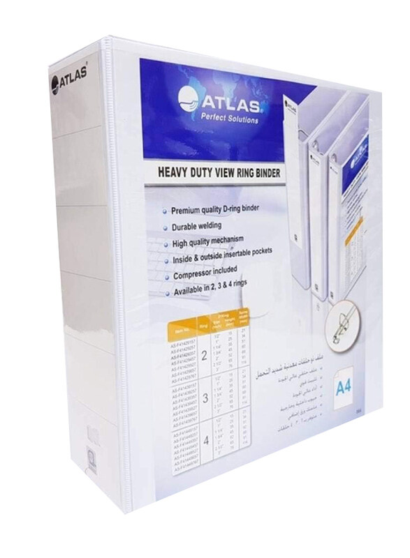 

Atlas 3 Inch x 76mm A4 Size PVC 2 Ring Binder with Pocket, White