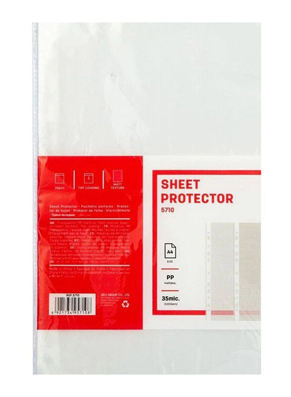 

Deli A4 11-Hole Sheet Protector, 0.035mm, 20 Pieces, Clear