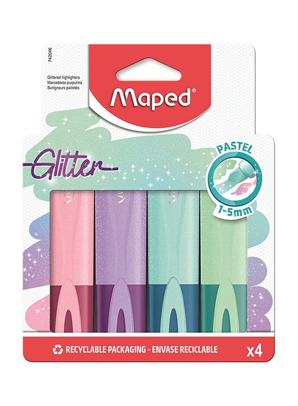 Maped Highlighter Pastel Glitter, 4 Colours, Multicolour