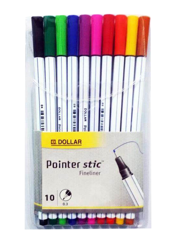 Dollar Fineliner Pointer Colors Wallet Stick, 10 Pieces, Assorted