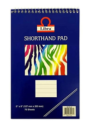 Libra Shorthand Squared Notepad, 127 x 203mm, 70 Sheets, 55 GSM, A4 Size, Blue