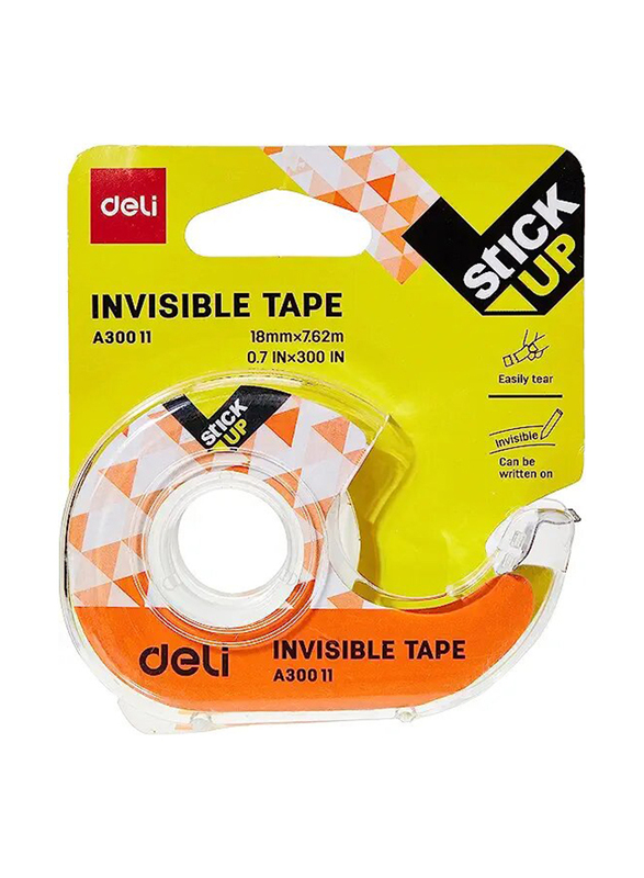 Deli Stick Up Invisible Tape Convenient Dispenser, 18mm x 7.62m, Clear