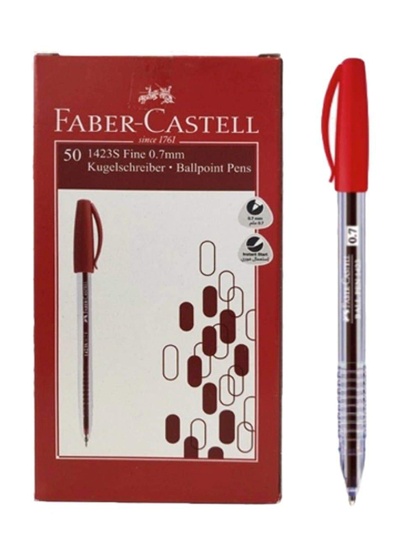 Faber-Castell 50-Piece 1423 Fine Ball Pen, 0.7mm, Red