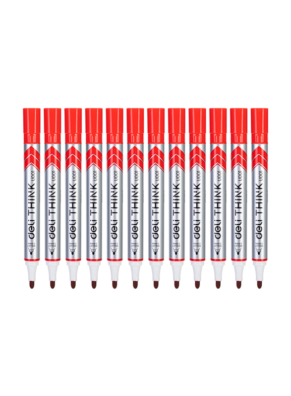 Deli 12-Piece EU00140 U001 Bullet Tip Dry Erase Marker, Red