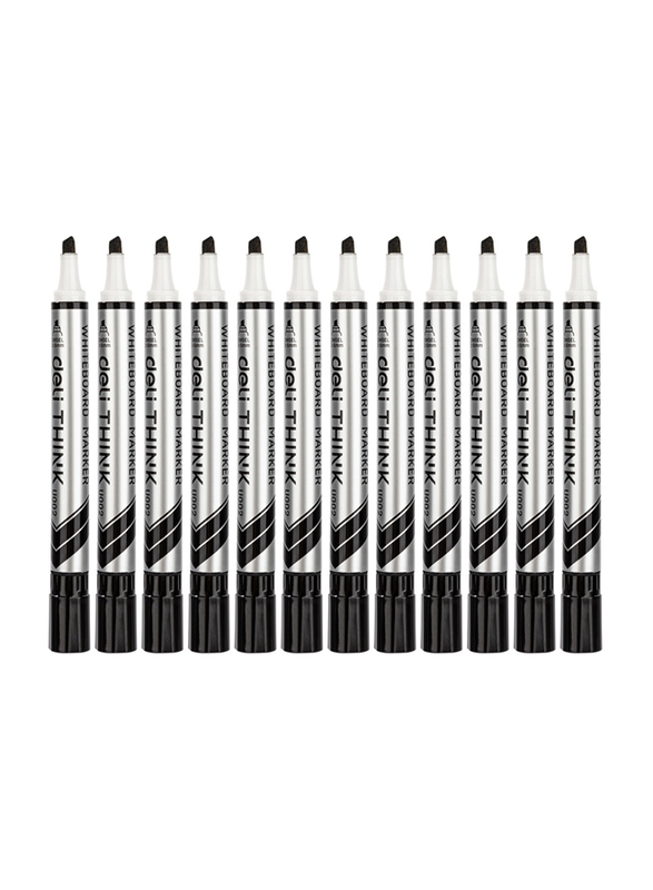 Deli 12-Piece EU00220 Chisel Tip Dry Erase Marker, Black