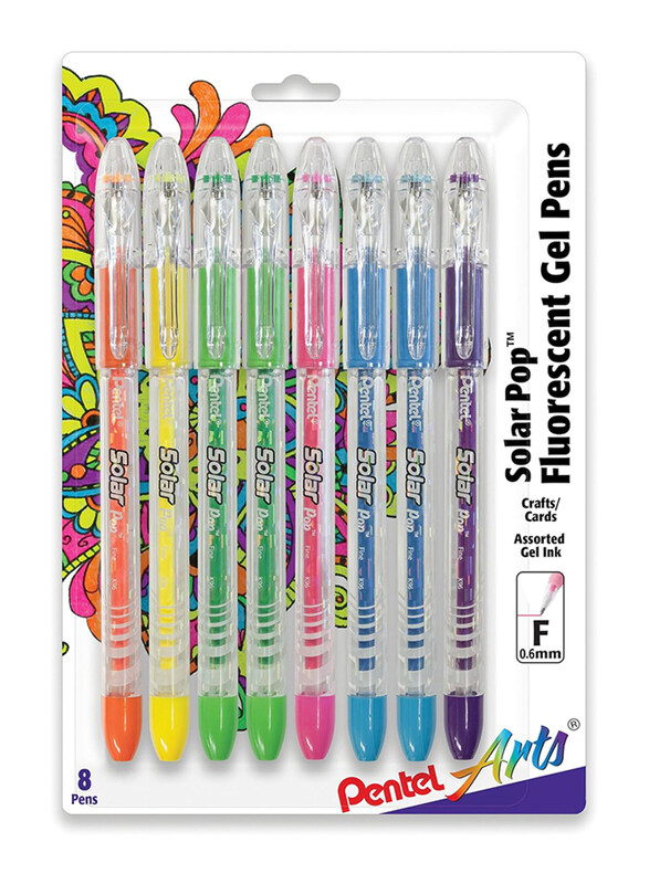 

Pentel 8-Piece Arts Solar Pop Neon Gel Pen 0.6mm Fine Line, Assorted