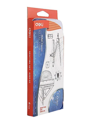 Deli 8 Piece Compass Drafting Set, Clear/Silver/Blue