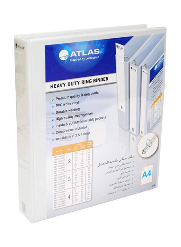 

Atlas 1 Inch x 35mm A4 Size PVC 2 Ring File with Pocket, White
