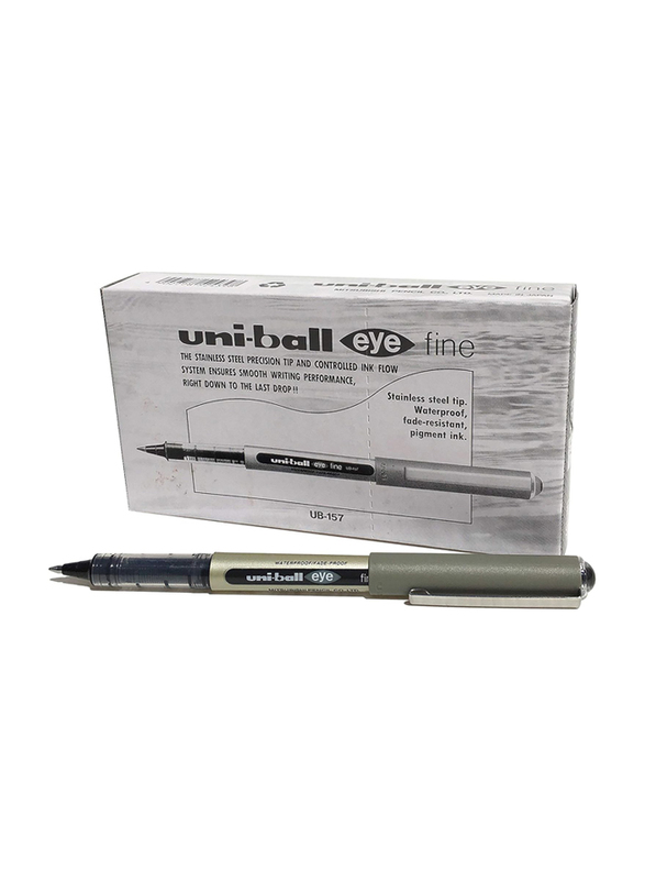 Uniball 12-Piece Eye Fine Rollerball Pen Set, 0.7mm, UB157-BE-12, Black