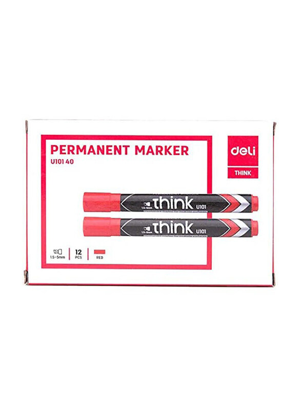 

Deli 12-Piece EU10140 Permanent Marker with Low Odour Ink, Red
