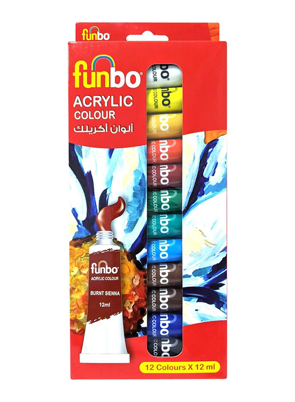 Funbo Acrylic Paint Set, 12ml, 12 Piece, Multicolour