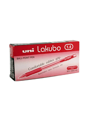 Mitsubishi 12-Piece Lakubo Tip Ballpoint Pen, 1.4mm, Red