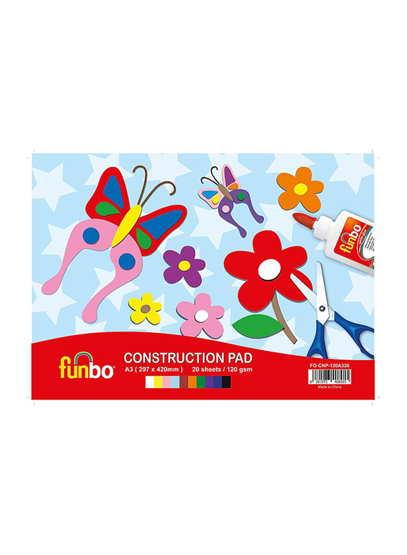 Funbo Construction Pad, A3, 20 Sheets, 10 Piece, Assorted Colours