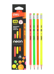 Deli 12-Piece EU51600 Neon Fluorescent HB Graphite Pencils, Black