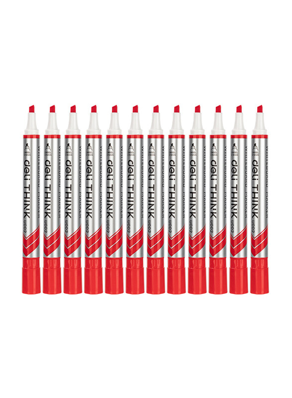 

Deli 12-Piece EU00240 Chisel Tip Dry Erase Marker, Red