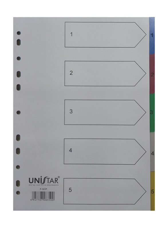 Unistar A4 1-5 Plastic Divider, Multicolour