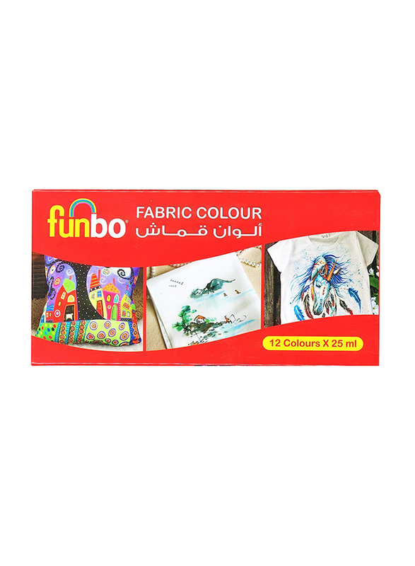 Funbo Fabric Colour Paint Set, 25ml, 12 Piece, Multicolour