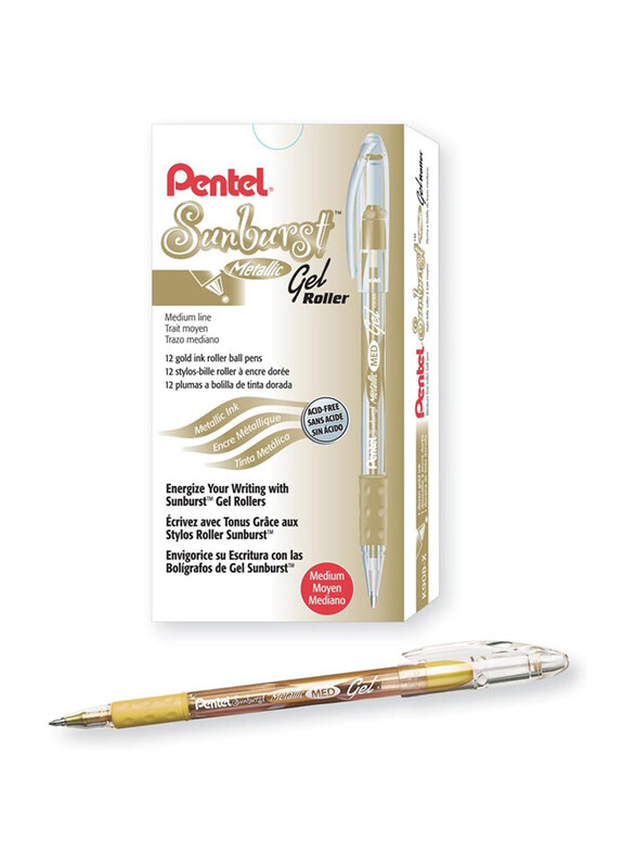 

Pentel 12-Piece Sunburst Metallic Medium Tip Gel Pen, Gold