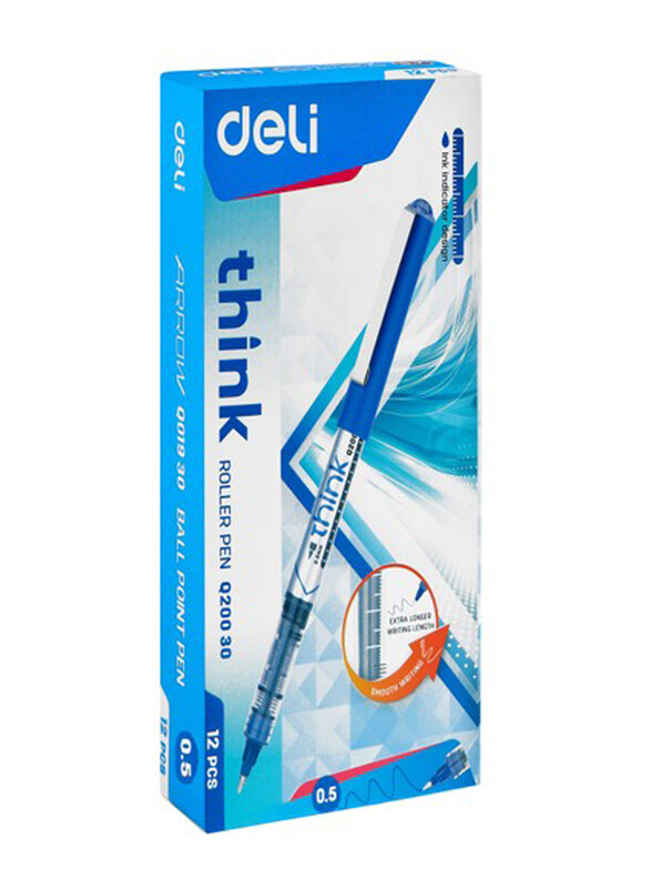 Deli 12-Piece EQ20030 Roller Pen, Blue