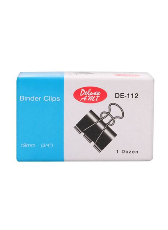 

Deluxe Binder Clip 19mm 3/4 Inch, DE-112, 12 Pieces, Black