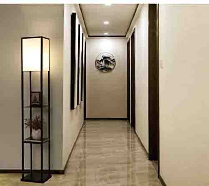 Suzberry Floor Lamp with Shelves for Living Room, White/Black