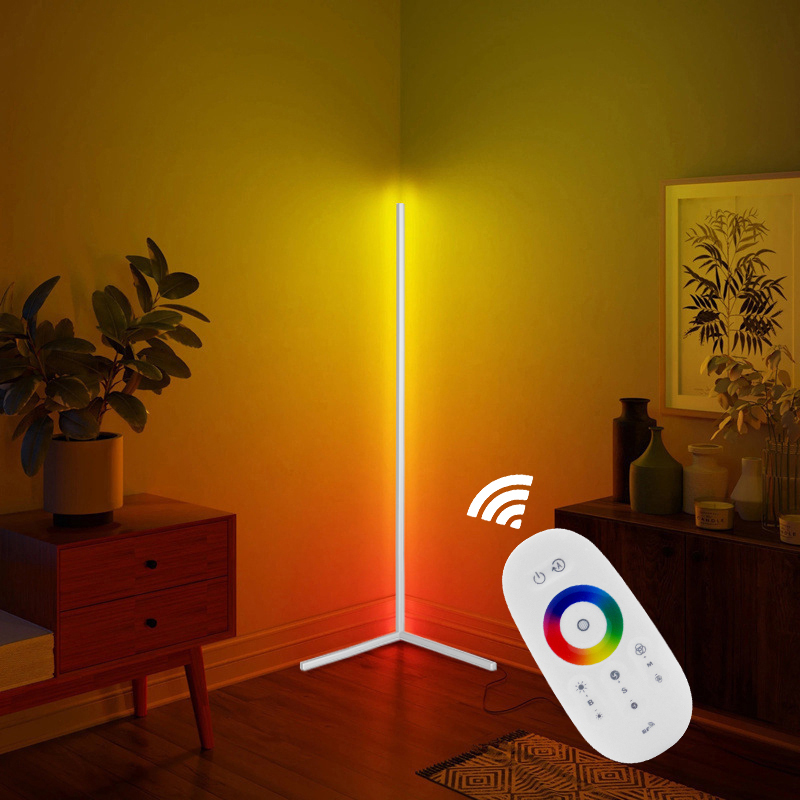 Suzberry Smart LED RGB Corner Floor Lamp, with Remote Control, Nordic UK Plug, Black Frame Lamp, White