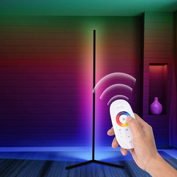 Suzberry Smart LED RGB Corner Floor Lamp, with Remote Control, Nordic UK Plug, Black Frame Lamp, Black