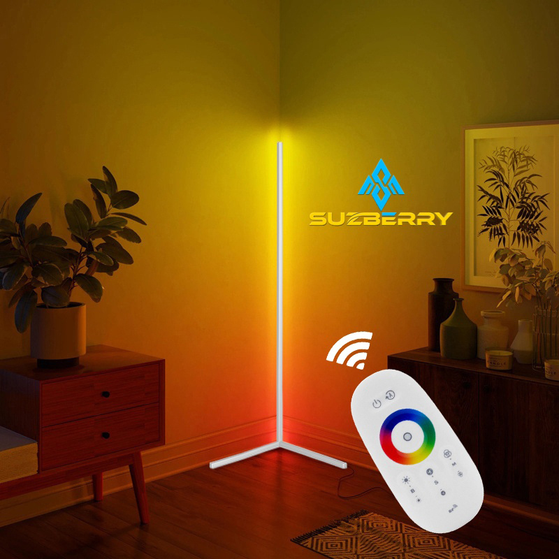 Suzberry Smart LED RGB Corner Floor Lamp, with Remote Control, Nordic UK Plug, White Frame Lamp