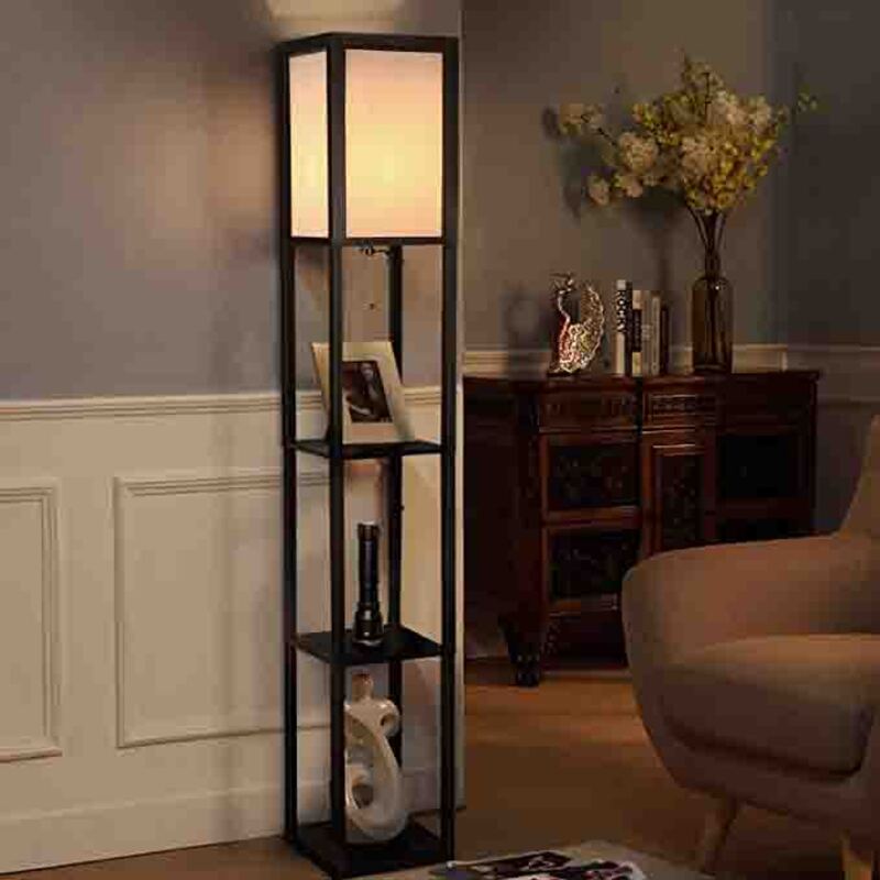 Suzberry Floor Lamp with Shelves for Living Room, White/Black