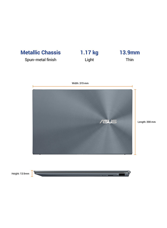 Asus ZenBook UX425EA Laptop, 14 inch FHD, Intel Core i5-1135G7 11th Gen, 512GB SSD + 32GB Optane Memory, 8GB RAM, Intel Iris Xe Graphics, Win 10 Home, Pine Grey